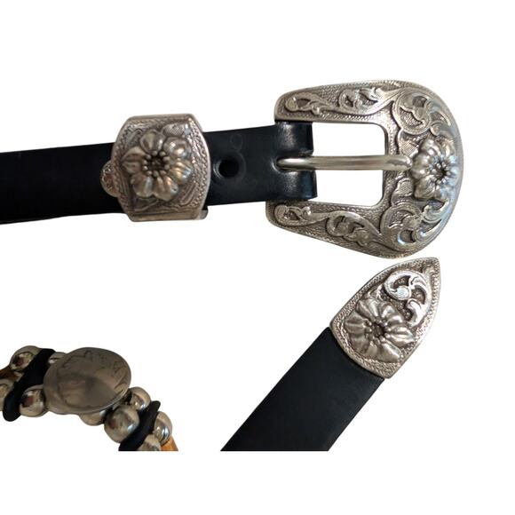 Cactus Mountain Designs Tea Stained Cow Bone Buffalo Concho Leather Belt Sz 36 main image 6